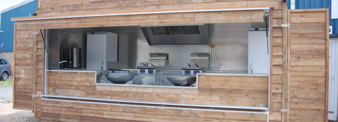 Catering trailer with wood panels